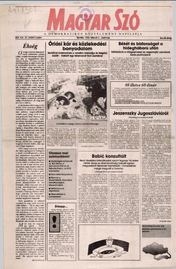 Magyar Szó, 49. évf. 1992. február 2. 31. sz. 1–28. oldal