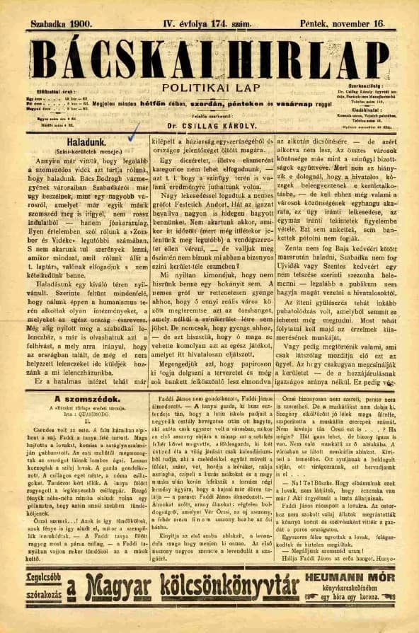 Bácskai Hirlap, 4. évf. 1900. november 16. 174. sz.