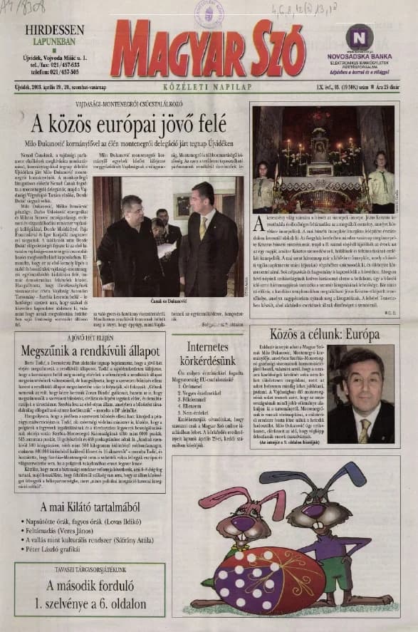 Magyar Szó, 60. évf. 2003. április 19. – 20. 93. sz. 1–40. oldal