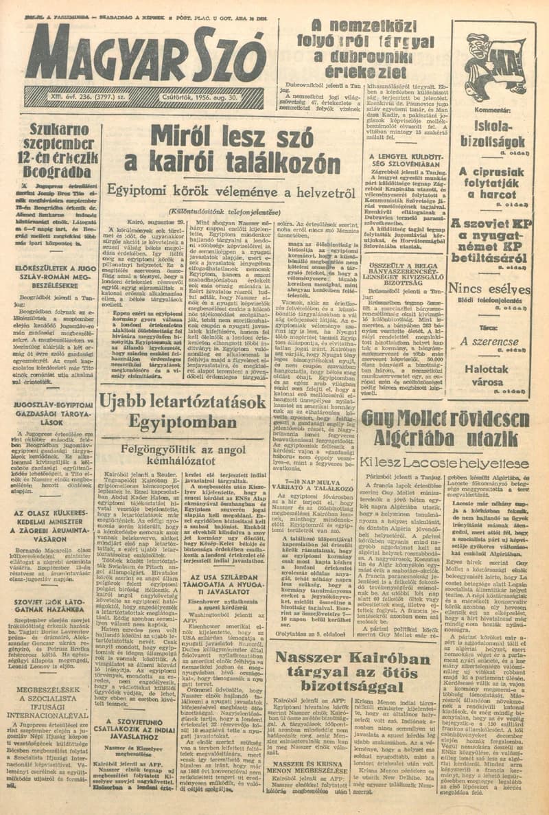 Magyar Szó, 13. évf. 1956. augusztus 30. 236. sz. 1–8. oldal