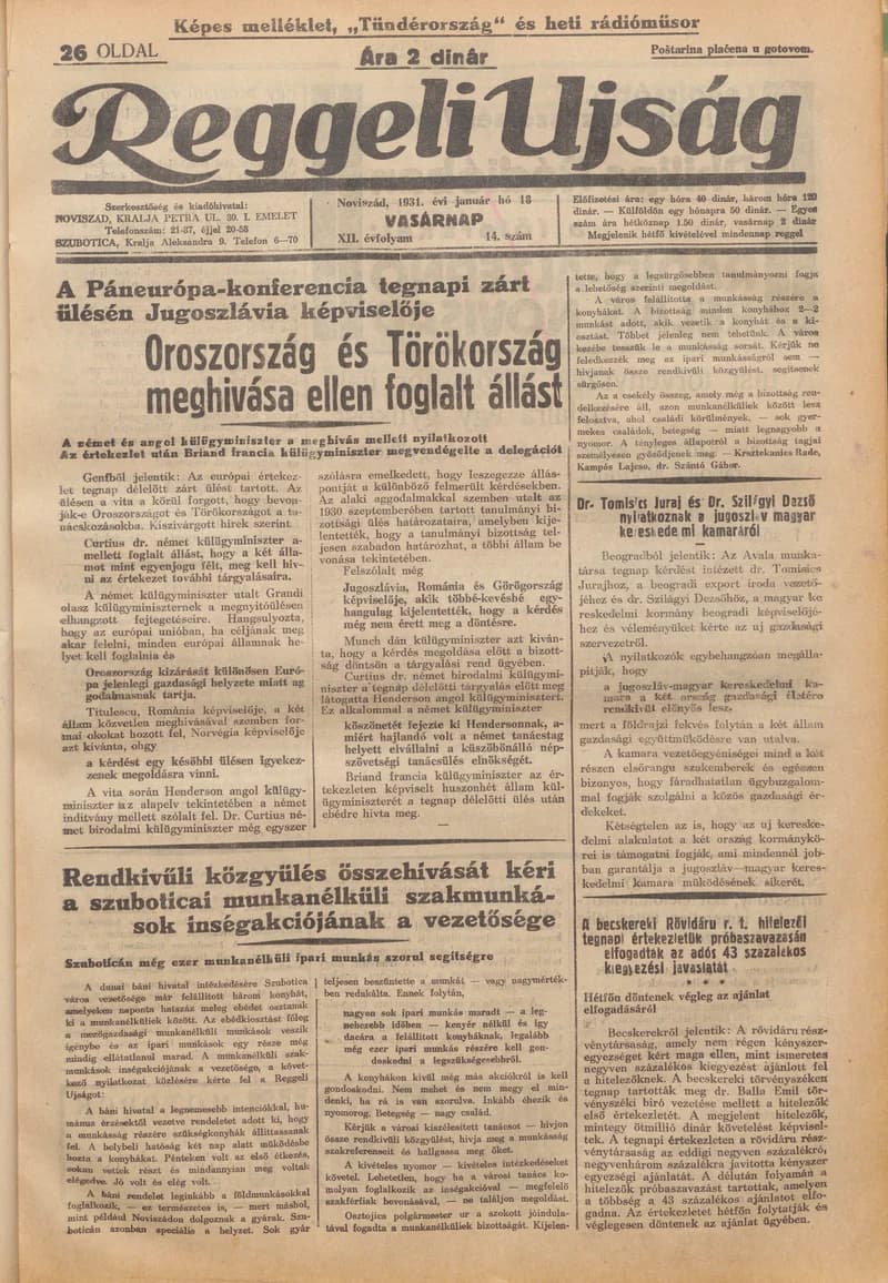Reggeli Újság, 12. évf. 1931. június 18. 14. sz.