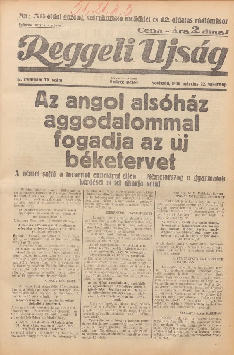 Reggeli Újság, 17. évf. 1936. március 22. 70. sz.