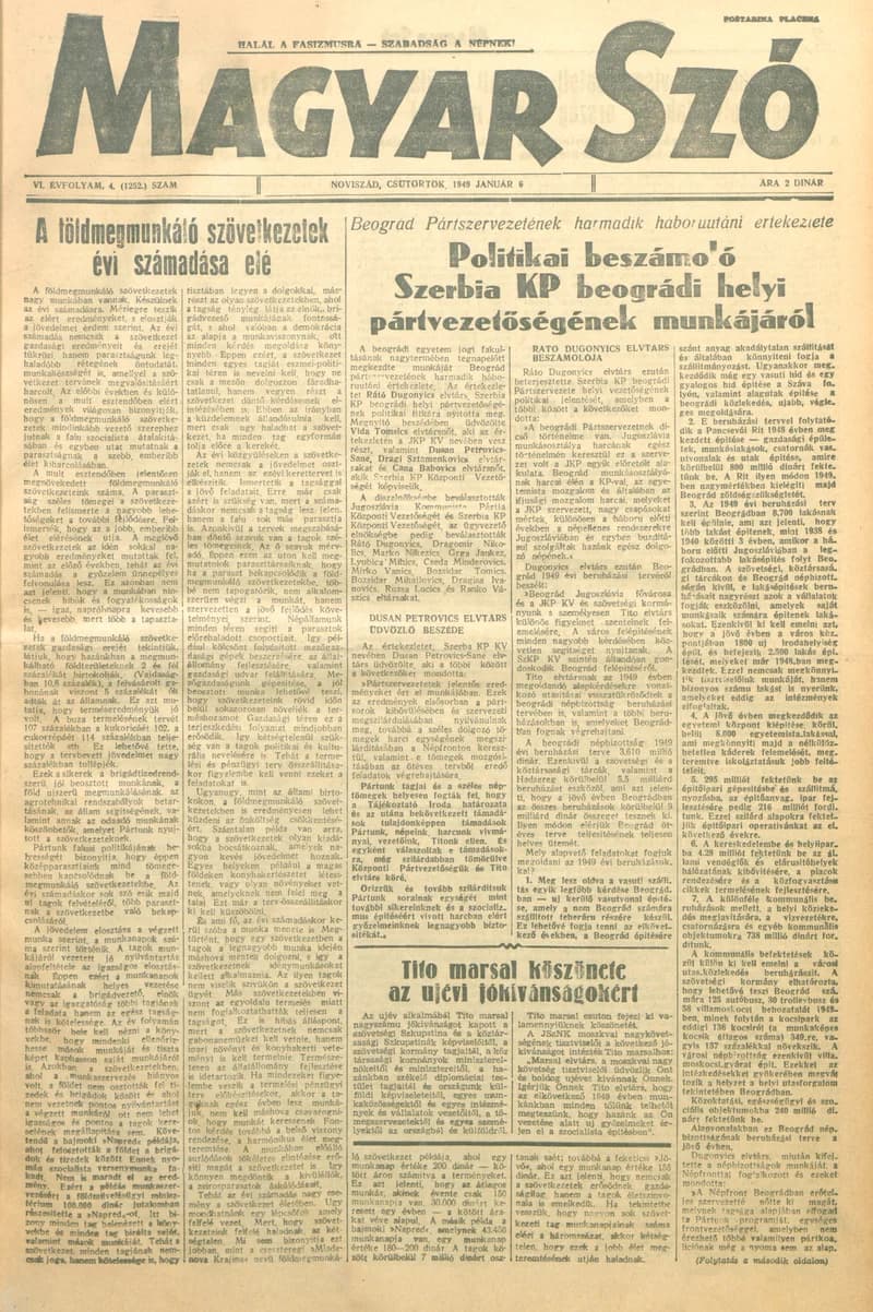 Magyar Szó, 6. évf. 1949. január 6. 4. sz. 1–4. oldal