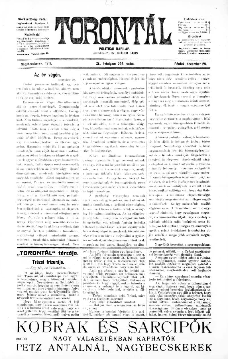 Torontál, 40. évf. 1911. december 29. 296. sz.