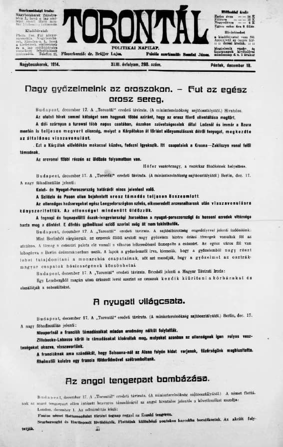 Torontál, 43. évf. 1914. december 18. 288. sz.