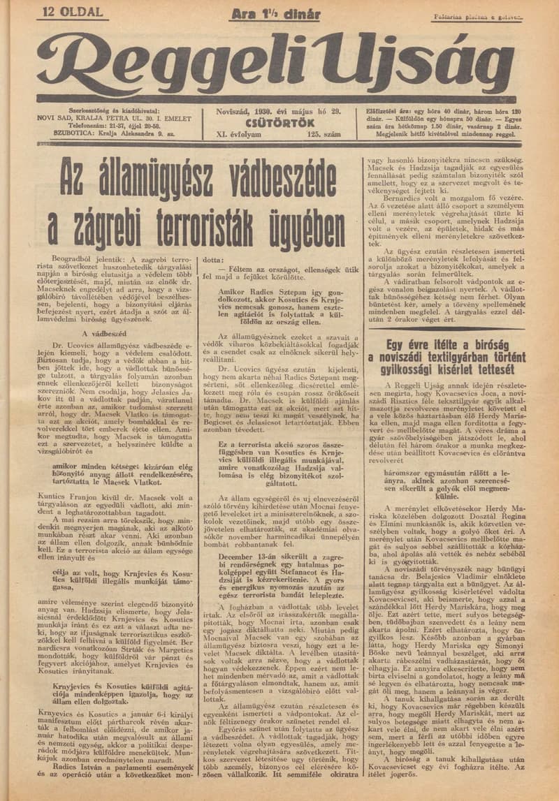 Reggeli Újság, 11. évf. 1930. május 29. 125. sz.