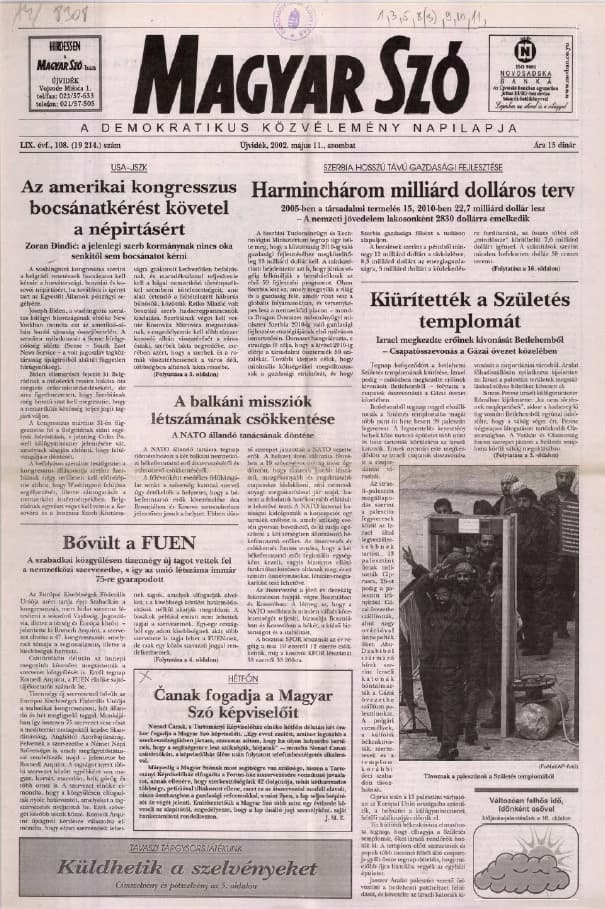 Magyar Szó, 59. évf. 2002. május 11. 108. sz. 1–16. oldal