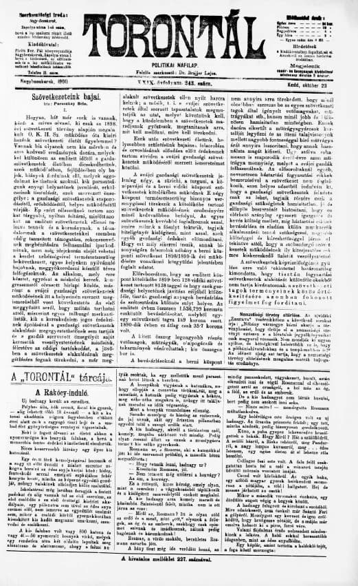 Torontál, 29. évf. 1900. október 23. 243. sz.