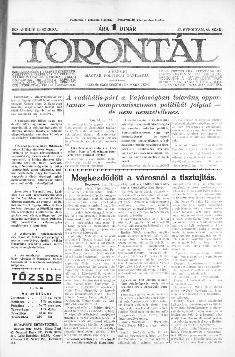Torontál, 57. évf. 1928. április 11. 85. sz.