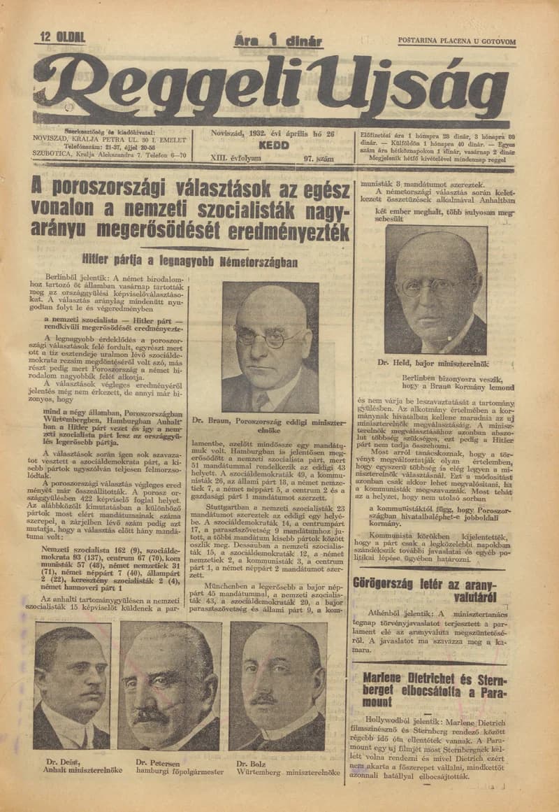 Reggeli Újság, 13. évf. 1932. április 26. 97. sz.