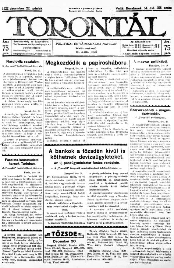 Torontál, 51. évf. 1922. december 22. 286. sz.