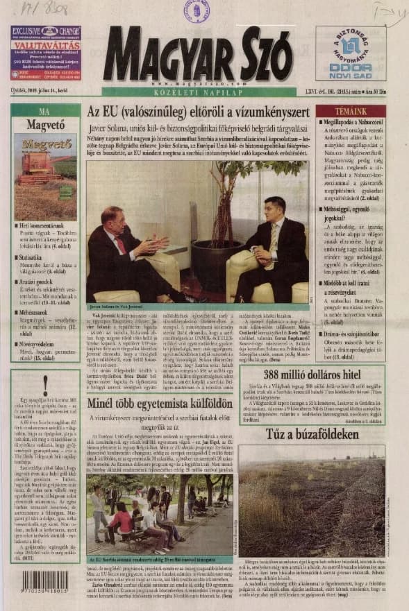 Magyar Szó, 66. évf. 2009. július 14. 161. sz. 1–16. oldal