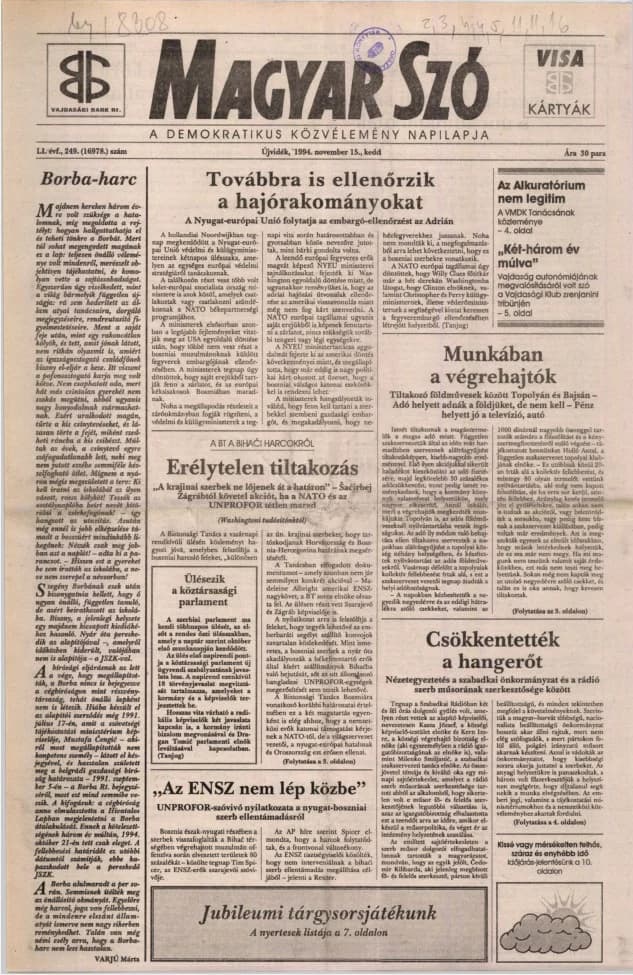 Magyar Szó, 51. évf. 1994. november 15. 249. sz. 1–16. oldal
