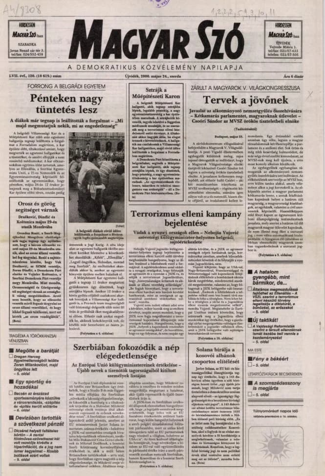 Magyar Szó, 57. évf. 2000. május 24. 120. sz. 1–16. oldal