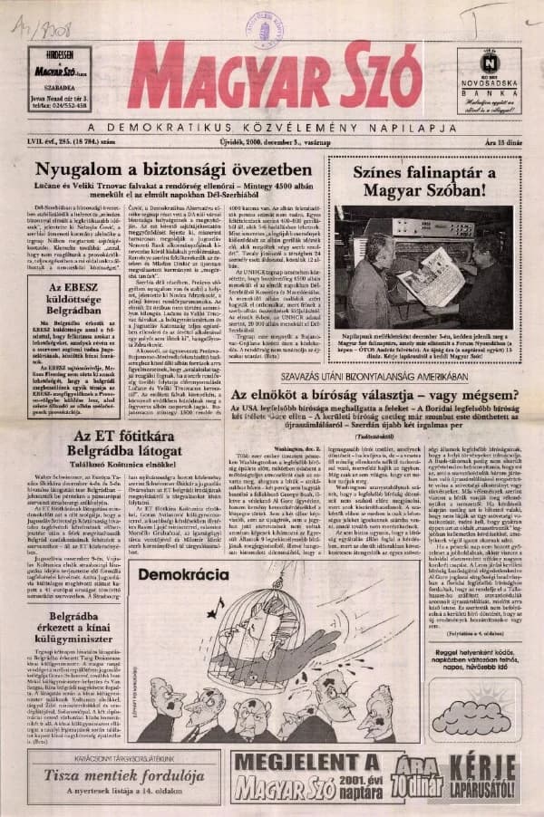 Magyar Szó, 57. évf. 2000. december 3. 285. sz. 1–24. oldal