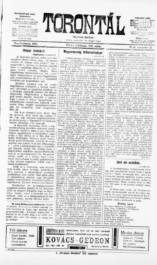 Torontál, 31. évf. 1902. november 25. 270. sz.