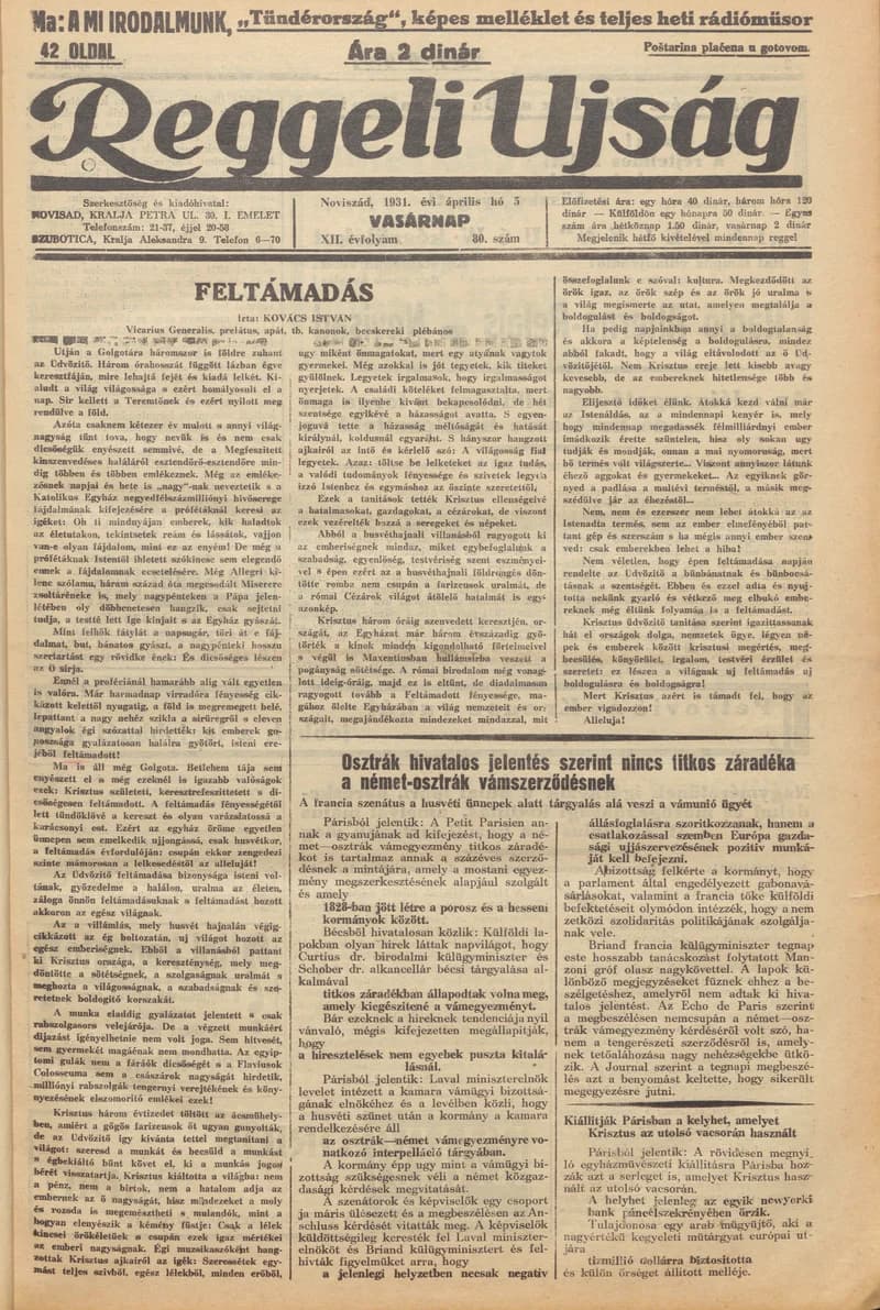 Reggeli Újság, 12. évf. 1931. április 5. 80. sz.