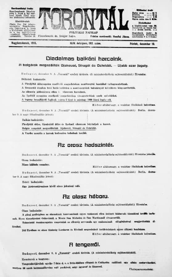 Torontál, 44. évf. 1915. december 10. 282. sz.