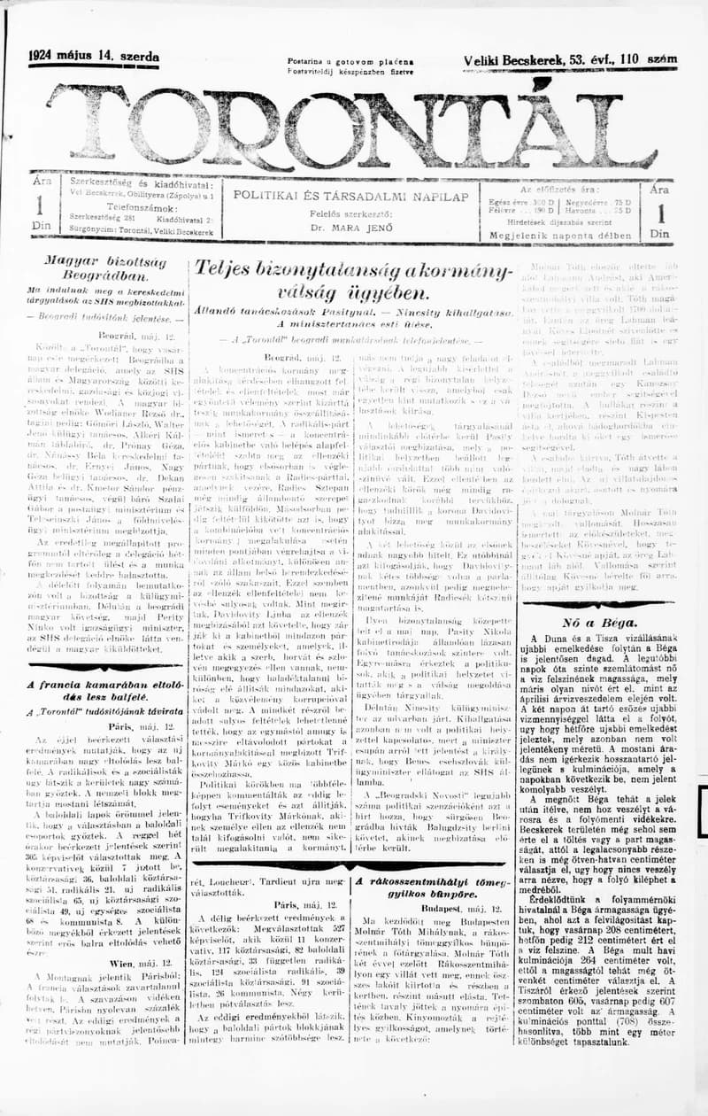 Torontál, 53. évf. 1924. május 14. 110. sz.