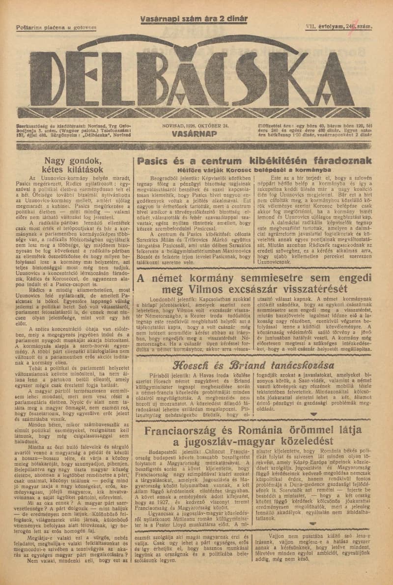 Délbácska, 7. évf. 1926. október 24. 247. sz.