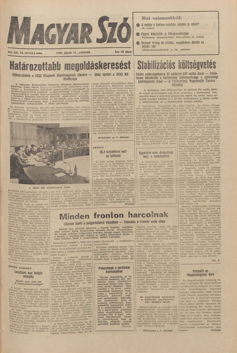 Magyar Szó, 41. évf. 1984. január 12. 10. sz. 1–20. oldal