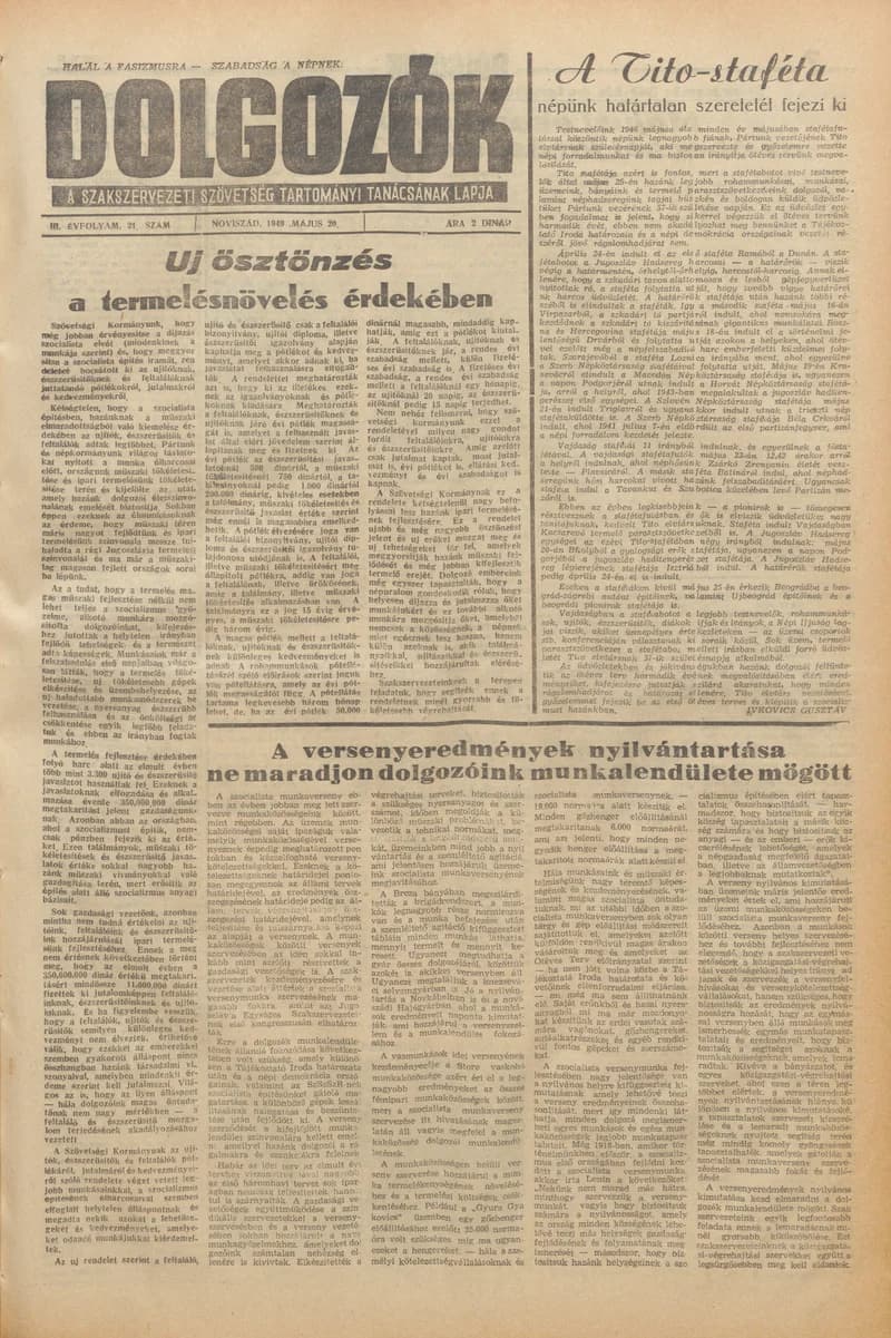 Dolgozók, 3. évf. 1949. május 20. 21. sz.