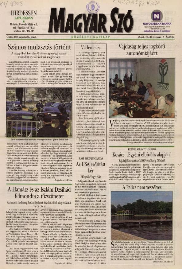Magyar Szó, 60. évf. 2003. augusztus 22. 198. sz. 1–16. oldal