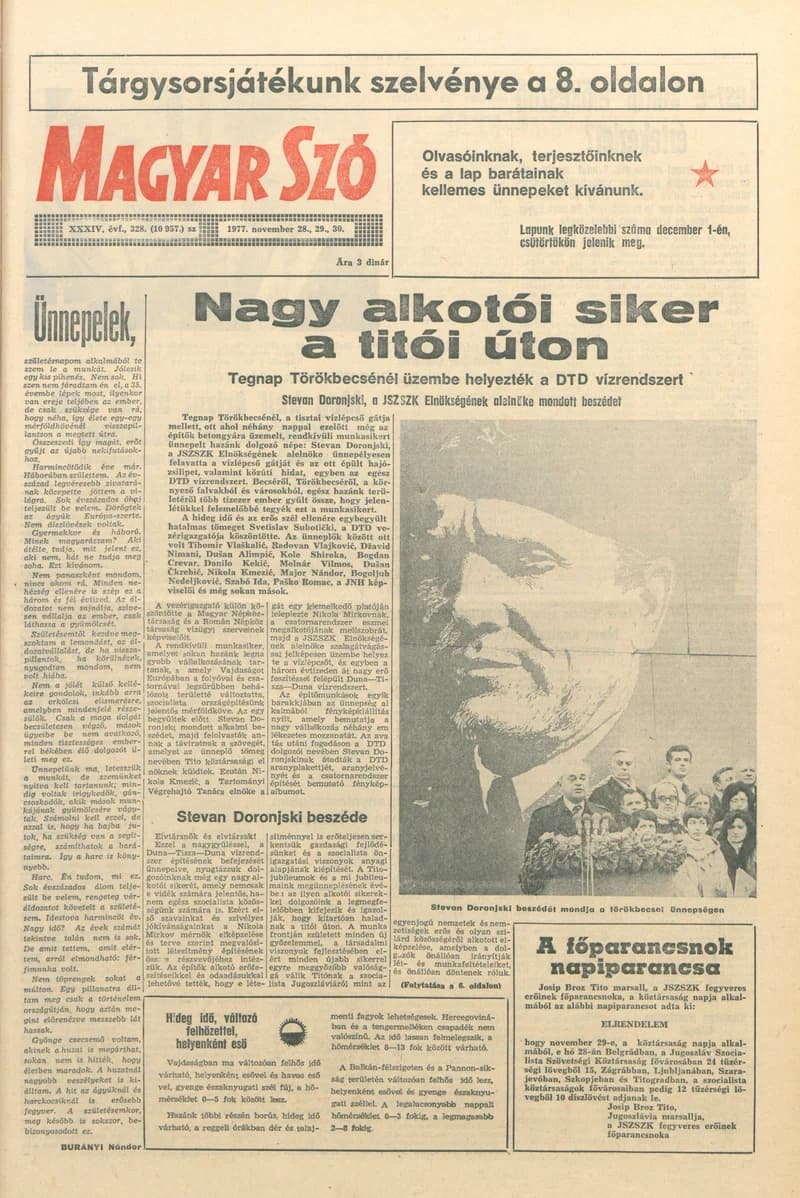 Magyar Szó, 34. évf. 1977. november 28. – 30. 328. sz.