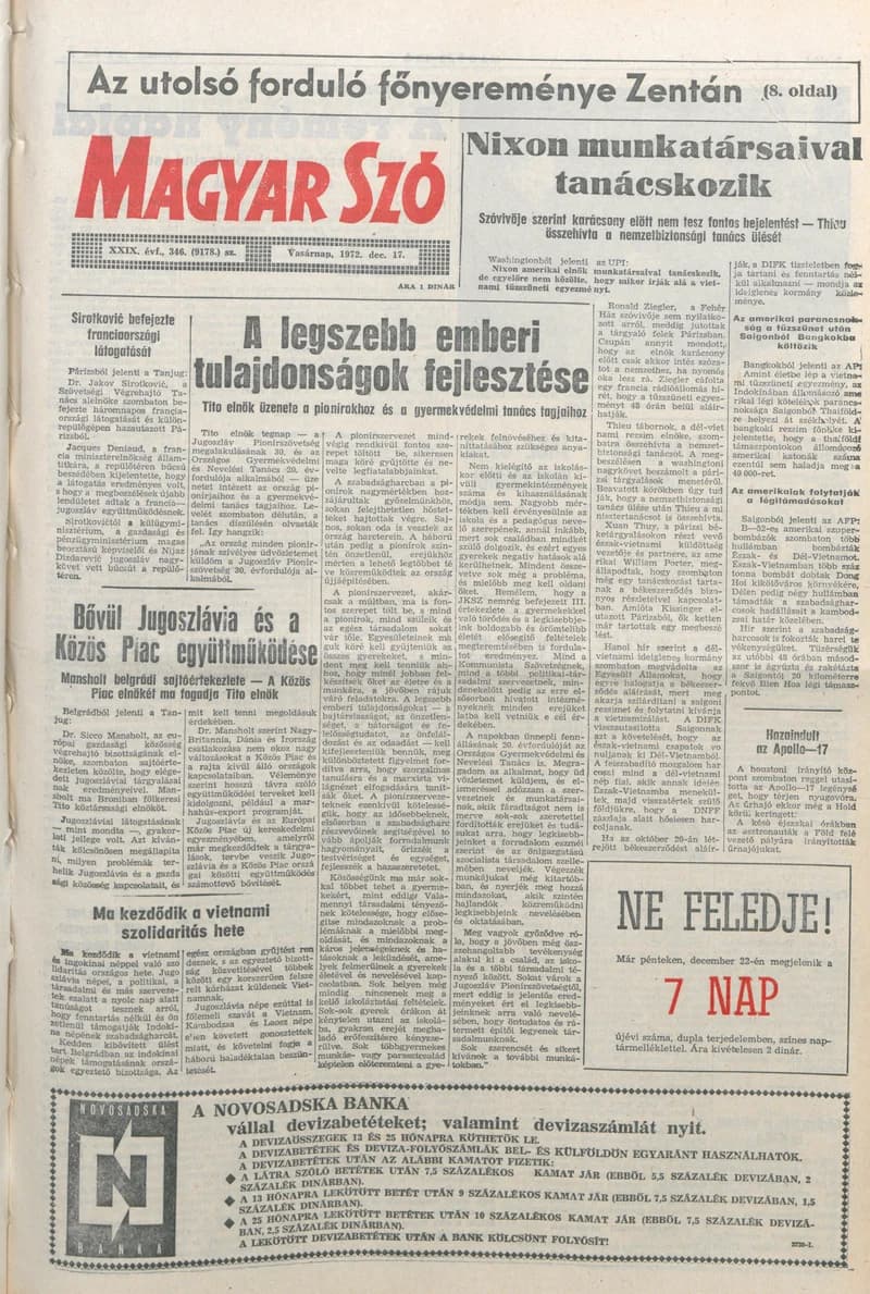 Magyar Szó, 29. évf. 1972. december 17. 346. sz. 1–28. oldal