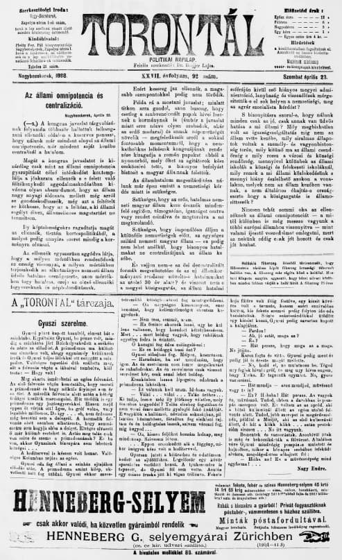 Torontál, 27. évf. 1898. április 23. 92. sz.