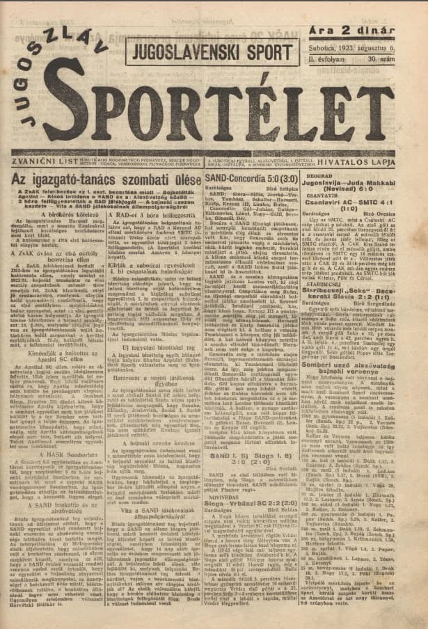 Jugoszláv sportélet, 2. évf. 1923. augusztus 9. 30. sz.