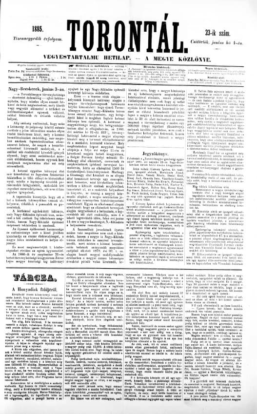 Torontál, 14. évf. 1885. június 4. 23. sz.