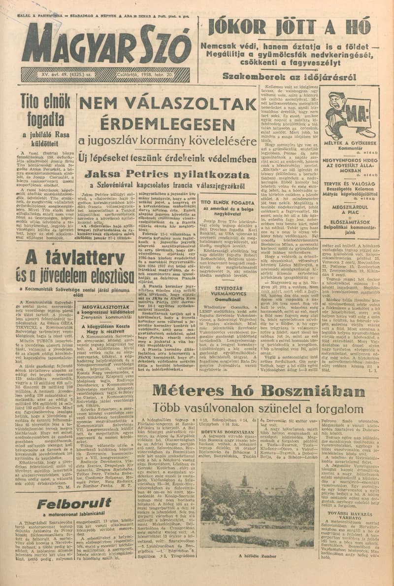 Magyar Szó, 15. évf. 1958. február 20. 49. sz. 1–10. oldal