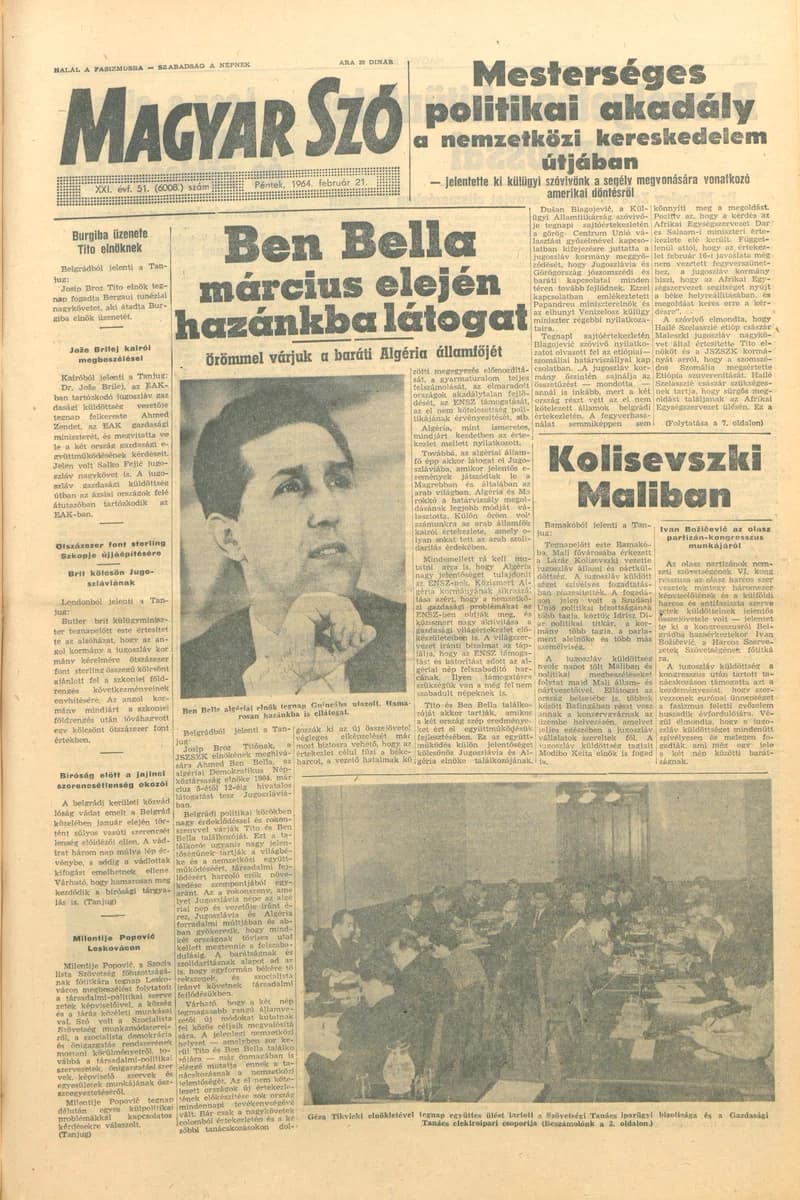 Magyar Szó, 21. évf. 1964. február 21. 51. sz. 1–16. oldal