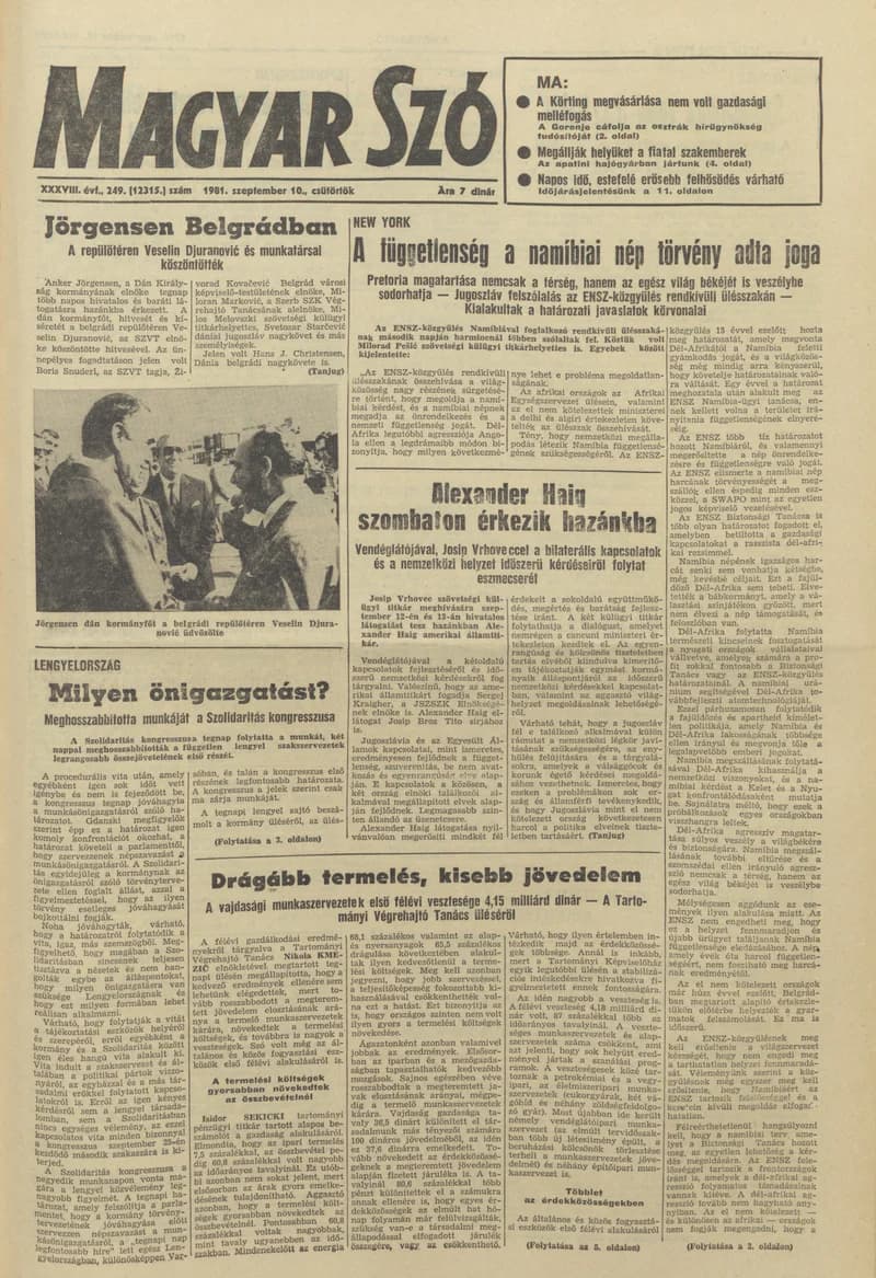 Magyar Szó, 38. évf. 1981. szeptember 10. 249. sz.