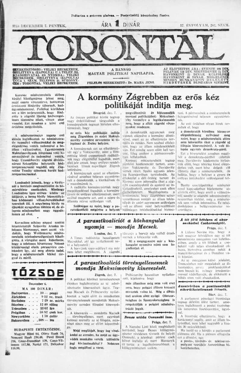Torontál, 57. évf. 1928. december 7. 283. sz.