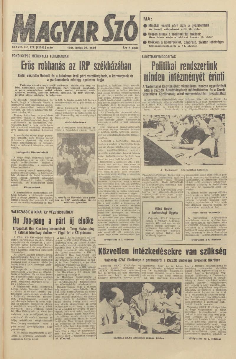 Magyar Szó, 38. évf. 1981. június 30. 177. sz.