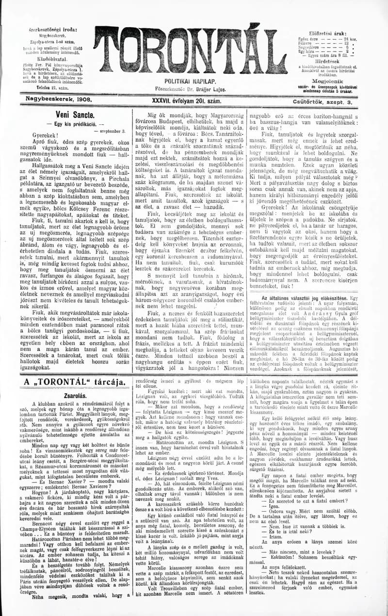 Torontál, 37. évf. 1908. szeptember 3. 201. sz.