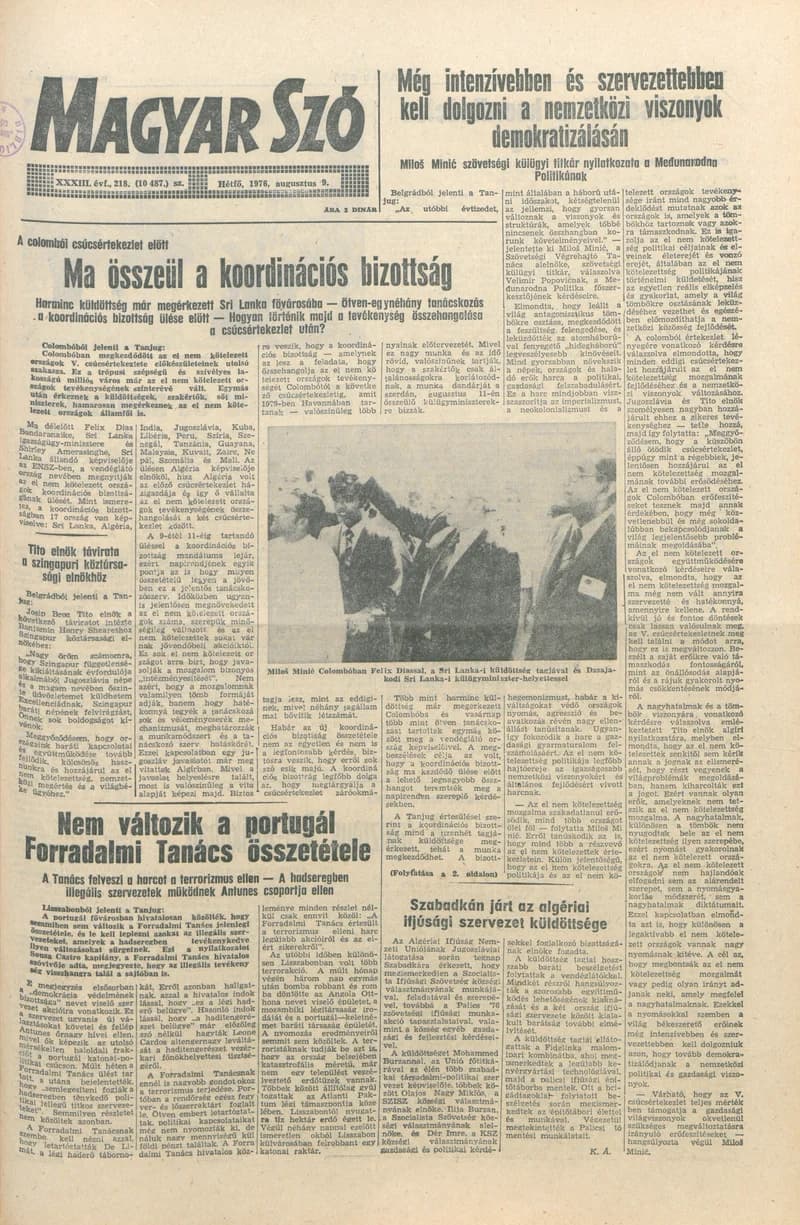 Magyar Szó, 33. évf. 1976. augusztus 9. 218. sz. 1–6. oldal