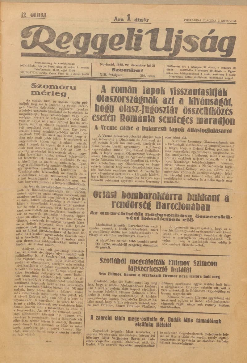 Reggeli Újság, 13. évf. 1932. december 31. 308. sz.