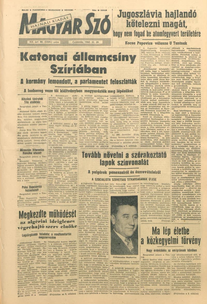 Magyar Szó, 19. évf. 1962. március 29. 86. sz. 1–16. oldal
