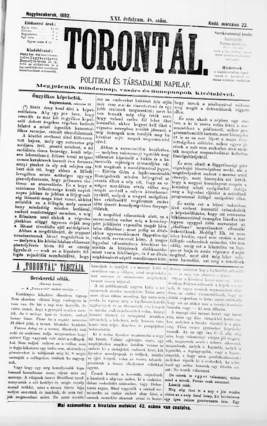 Torontál, 21. évf. 1892. március 22. 48. sz.