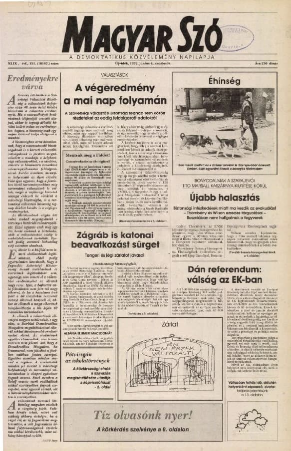 Magyar Szó, 49. évf. 1992. június 4. 151. sz. 1–16. oldal