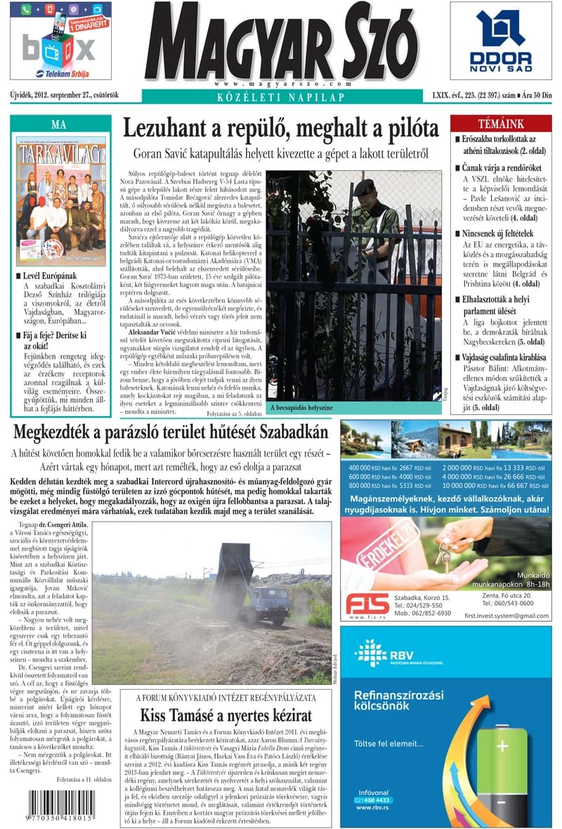 Magyar Szó, 69. évf. 2012. szeptember 27. 225. sz. 1–20. oldal