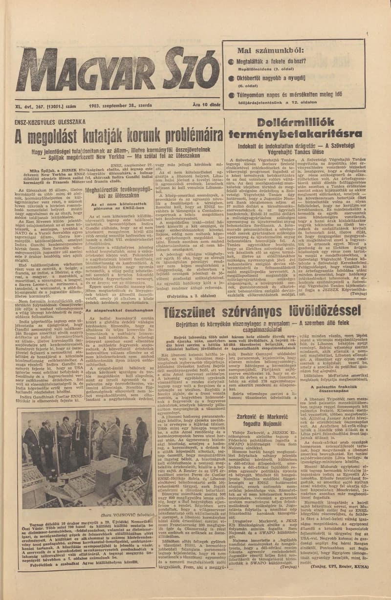 Magyar Szó, 40. évf. 1983. szeptember 28. 267. sz.