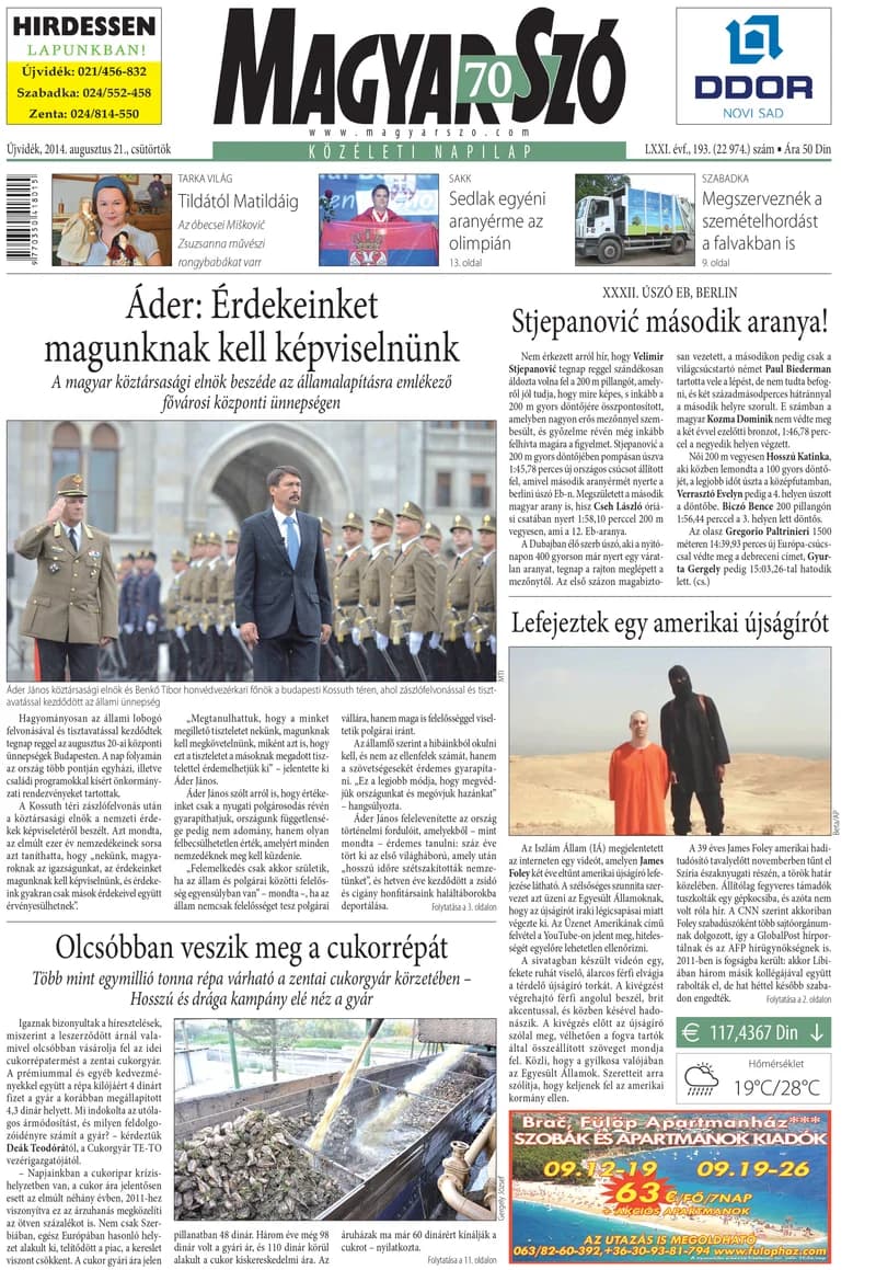 Magyar Szó, 71. évf. 2014. augusztus 21. 193. sz. 1–16. oldal