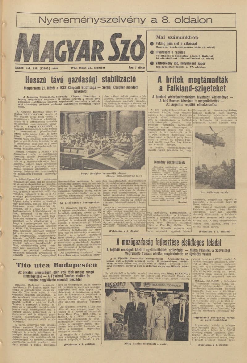 Magyar Szó, 39. évf. 1982. május 22. 138. sz. 1–20. oldal