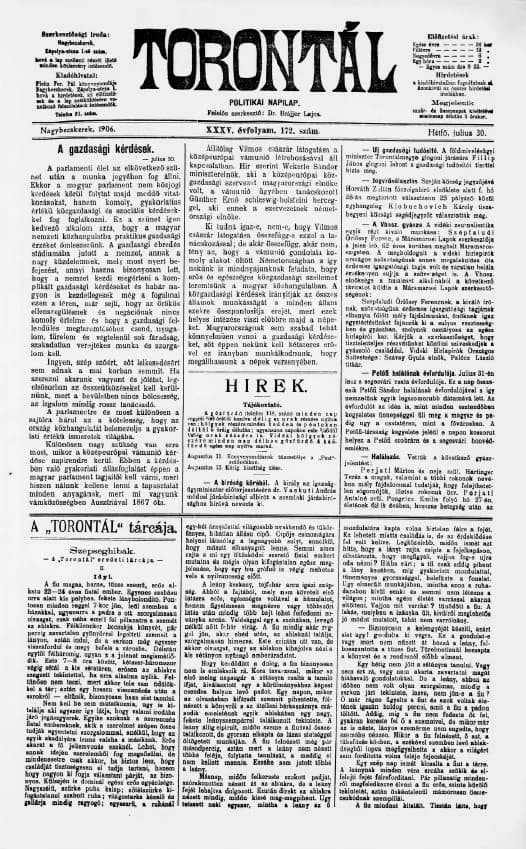 Torontál, 35. évf. 1906. július 30. 172. sz.