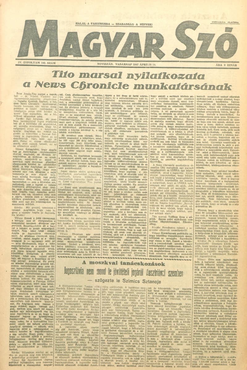 Magyar Szó, 4. évf. 1947. április 20. 102. sz. 1–8. oldal