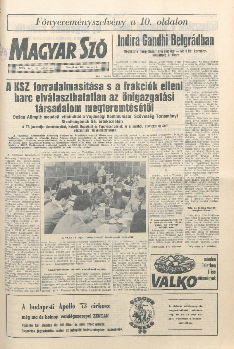 Magyar Szó, 30. évf. 1973. június 16. 163. sz. 1–24. oldal